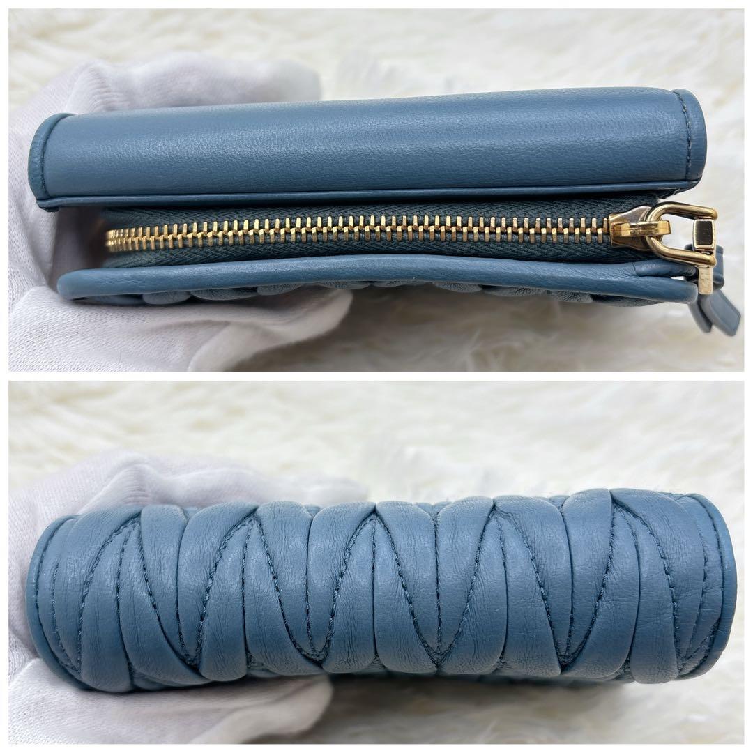 極美品✨現行ロゴ ミュウミュウ マテラッセ 三つ折り財布 ブルー RFID