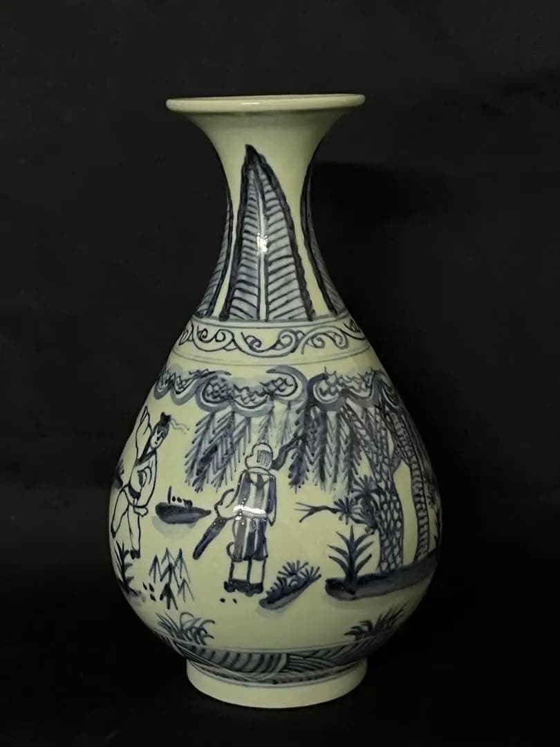 【倉庫整理品】中国古美術　清時代染付人物玉壺春瓶 ：XG--33