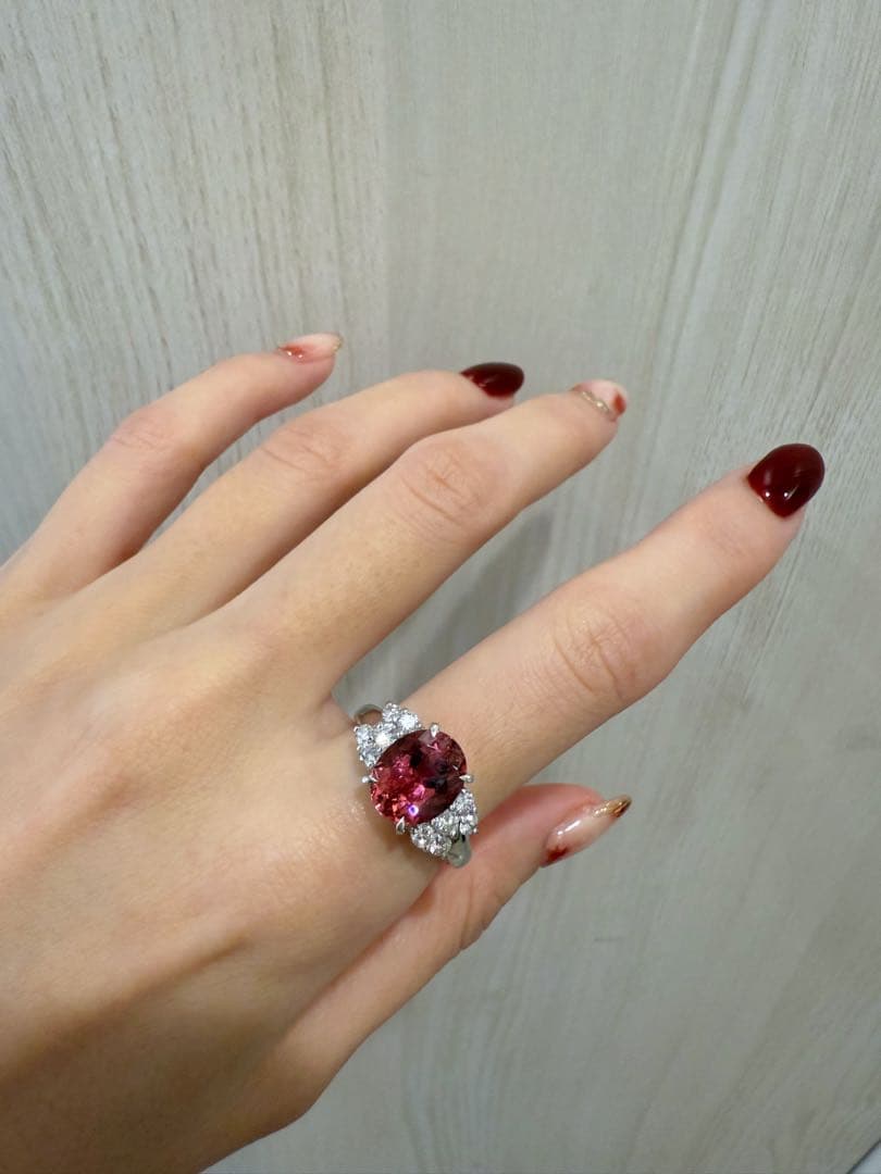 Pt900 ピンクトルマリン2.97ct ダイヤモンド0.51ct リング