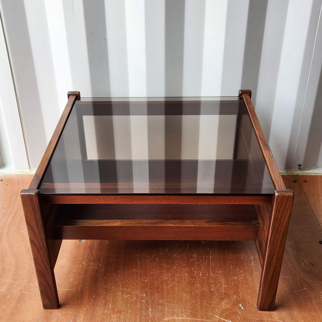 ヴィンテージ　コーヒーテーブル　ローズウッド x スモークガラス サイドテーブル