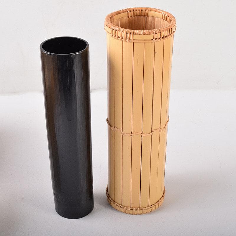 茶道具　平安　竹美斎造　円能斉好　経筒形籠花入　共布共箱　M　R8053