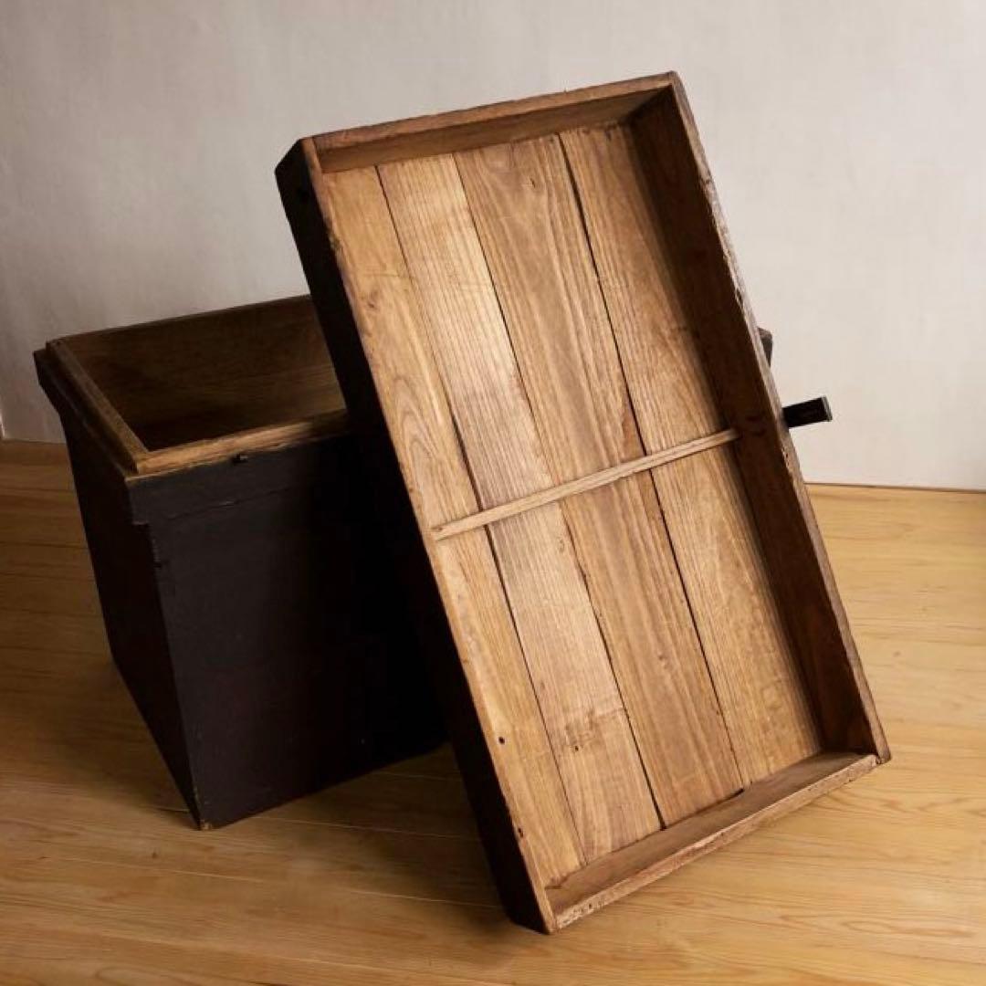 大型　無垢材　木箱　高さ約73㎝　店舗什器　ディスプレイ台　M066　古道具