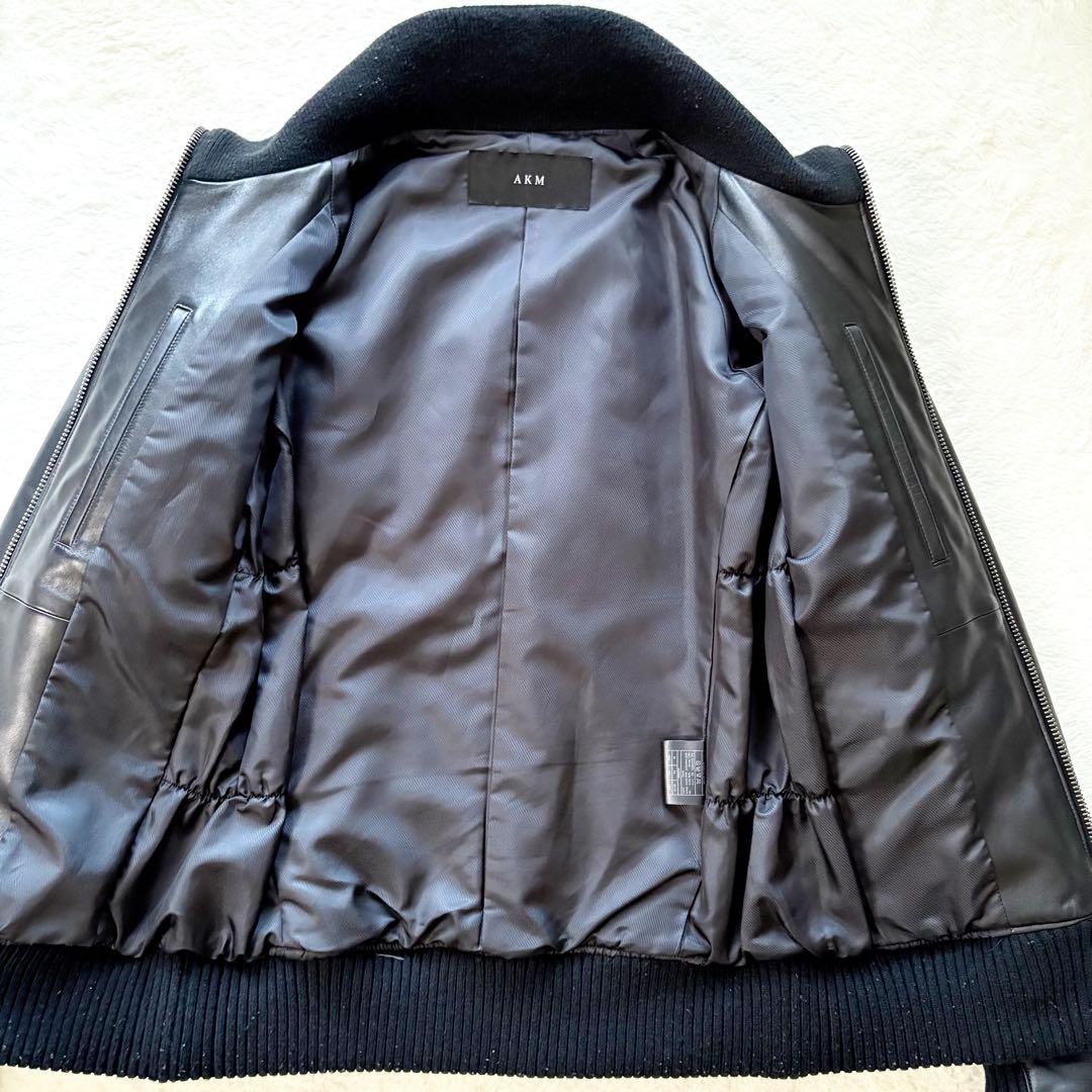 美品　AKM エーケイエム　レザージャケット　羊革　本革　カシミヤ 黒　M