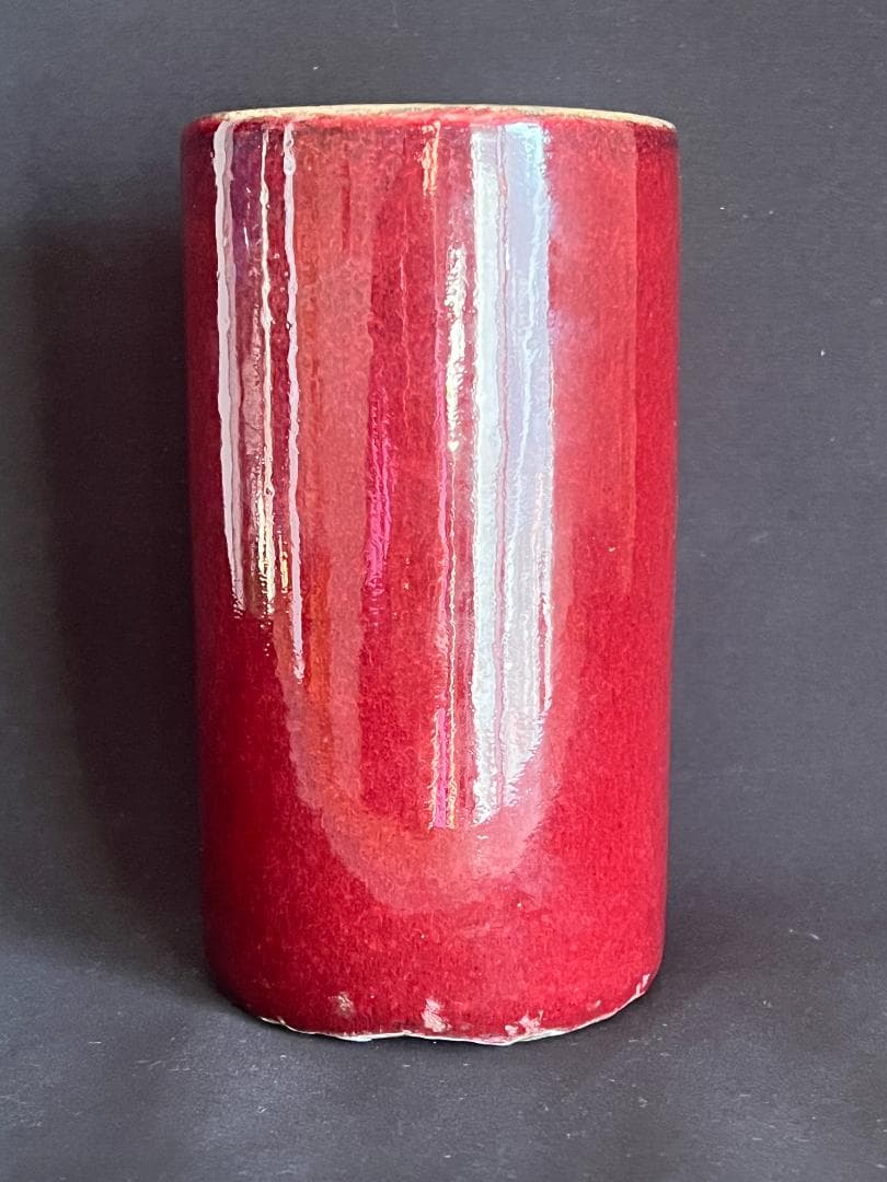 【海】中国美術　清代期　辰砂釉　筆筒　骨董品　時代品　美術品