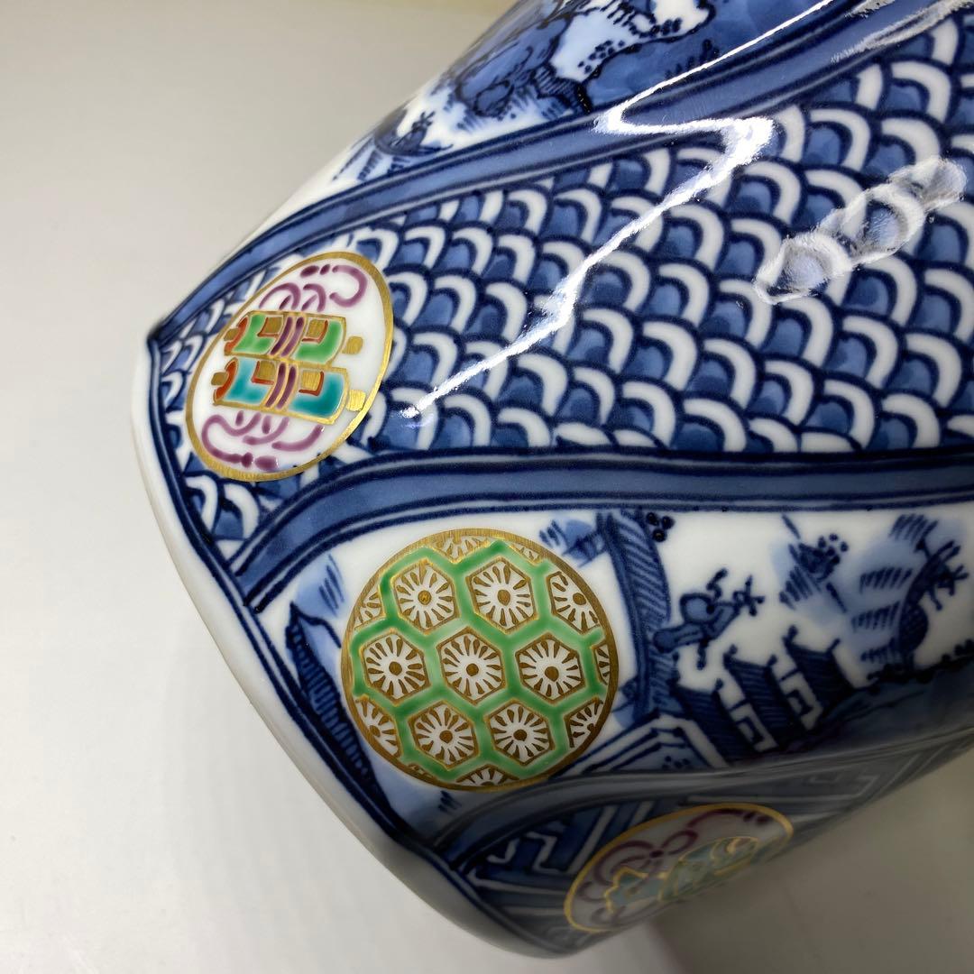 【茶道具】平安秀峰造　色絵祥瑞捻丸文宝水指（共箱）