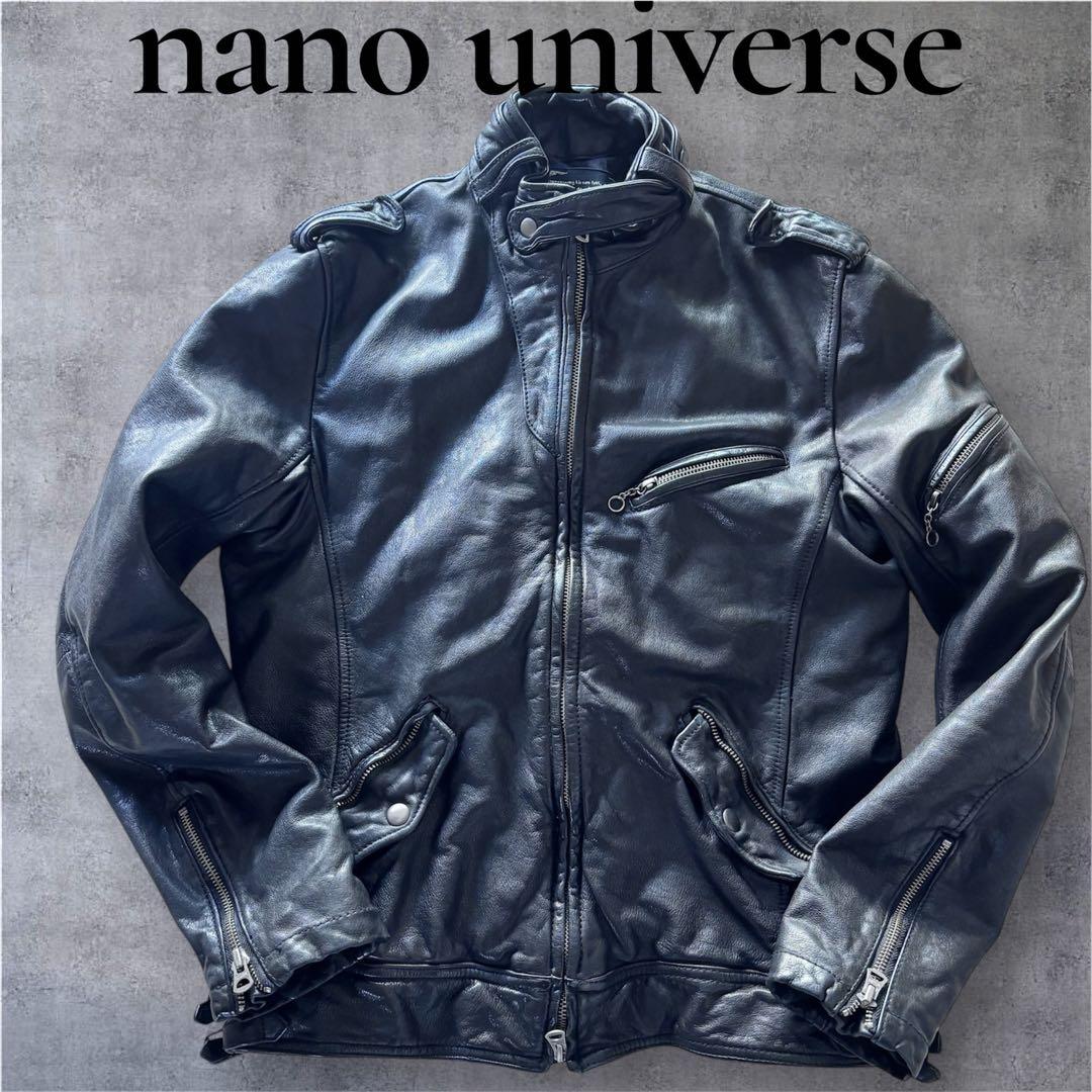 極美品　ナノユニバース　羊革　本革　シングル　ライダースジャケット　ブラック　L