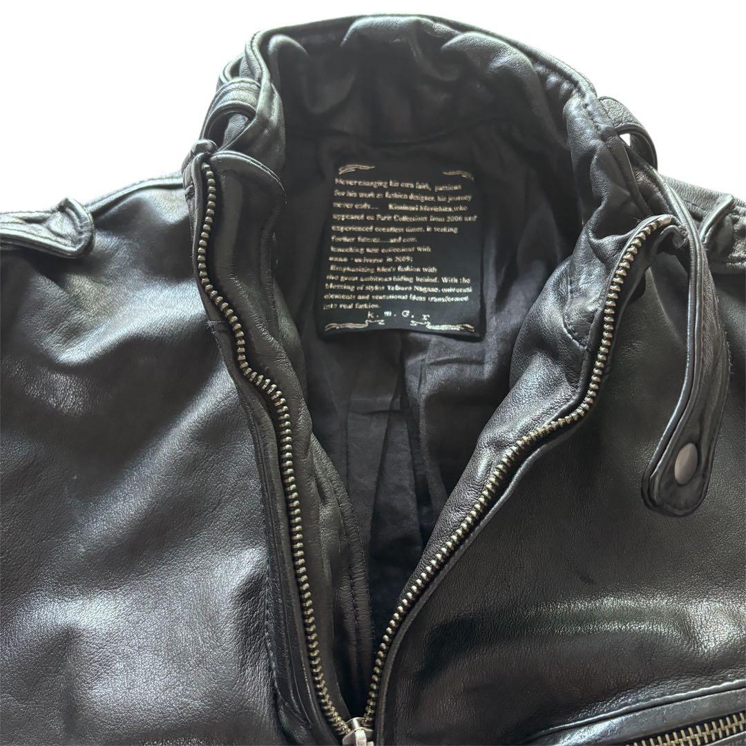 極美品　ナノユニバース　羊革　本革　シングル　ライダースジャケット　ブラック　L