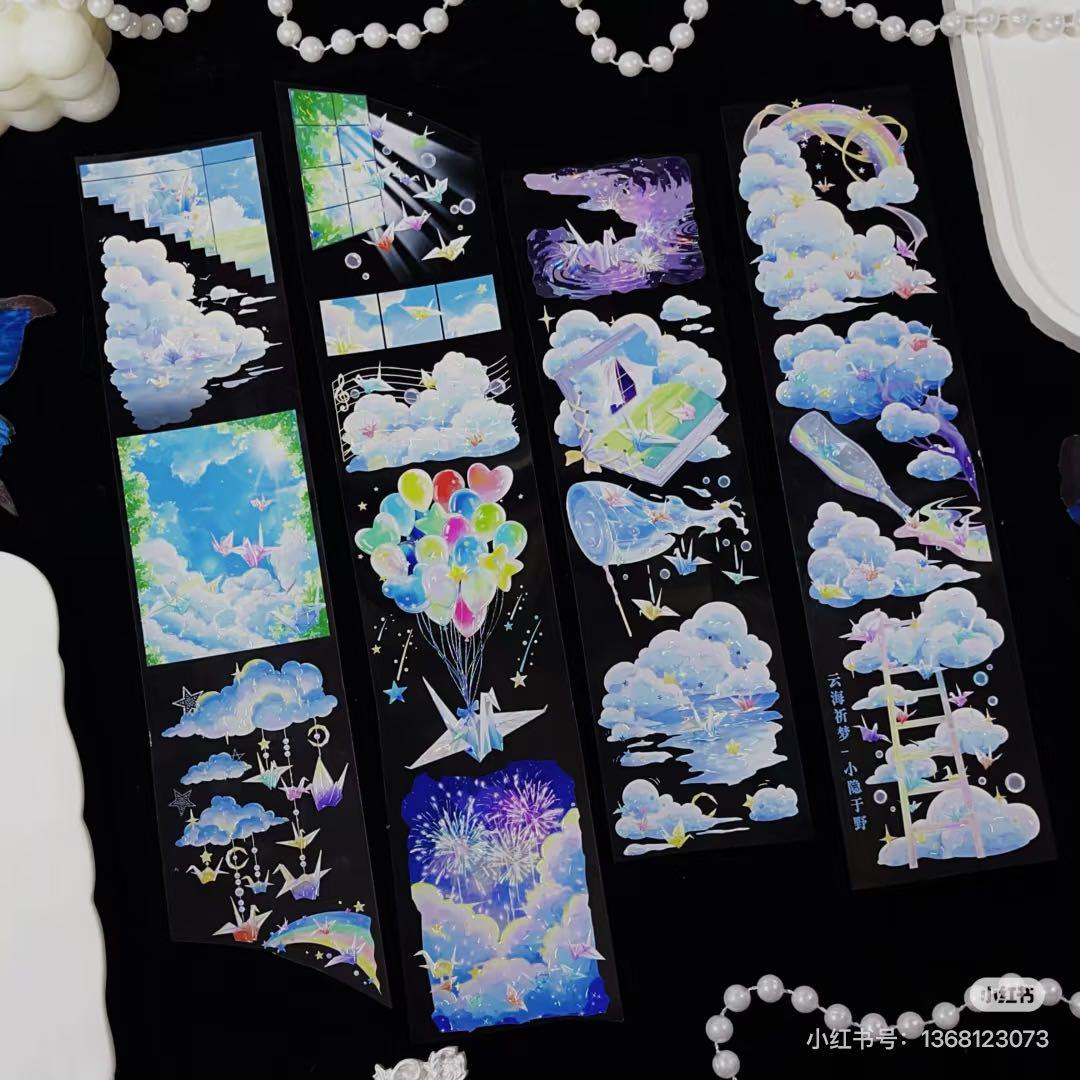 【8901】海外　マステ　3/5/巻　貝殻光マスキングテープ　虹　空　折り鶴