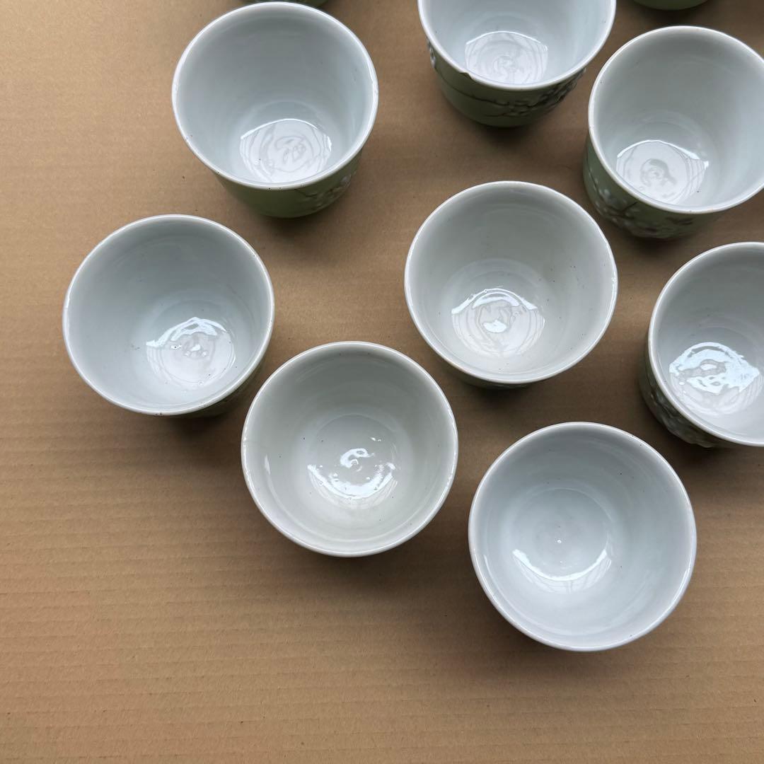 湯呑 蕎麦猪口 青磁 染付 瀬戸焼 旧家 蔵出 骨董品 14点