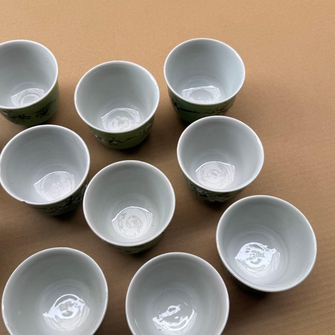 湯呑 蕎麦猪口 青磁 染付 瀬戸焼 旧家 蔵出 骨董品 14点