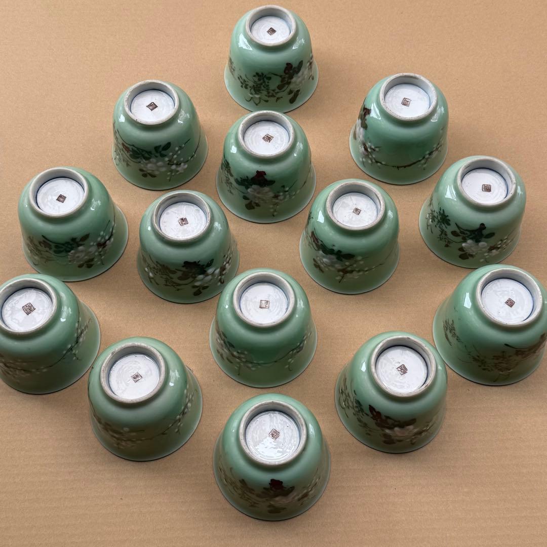 湯呑 蕎麦猪口 青磁 染付 瀬戸焼 旧家 蔵出 骨董品 14点