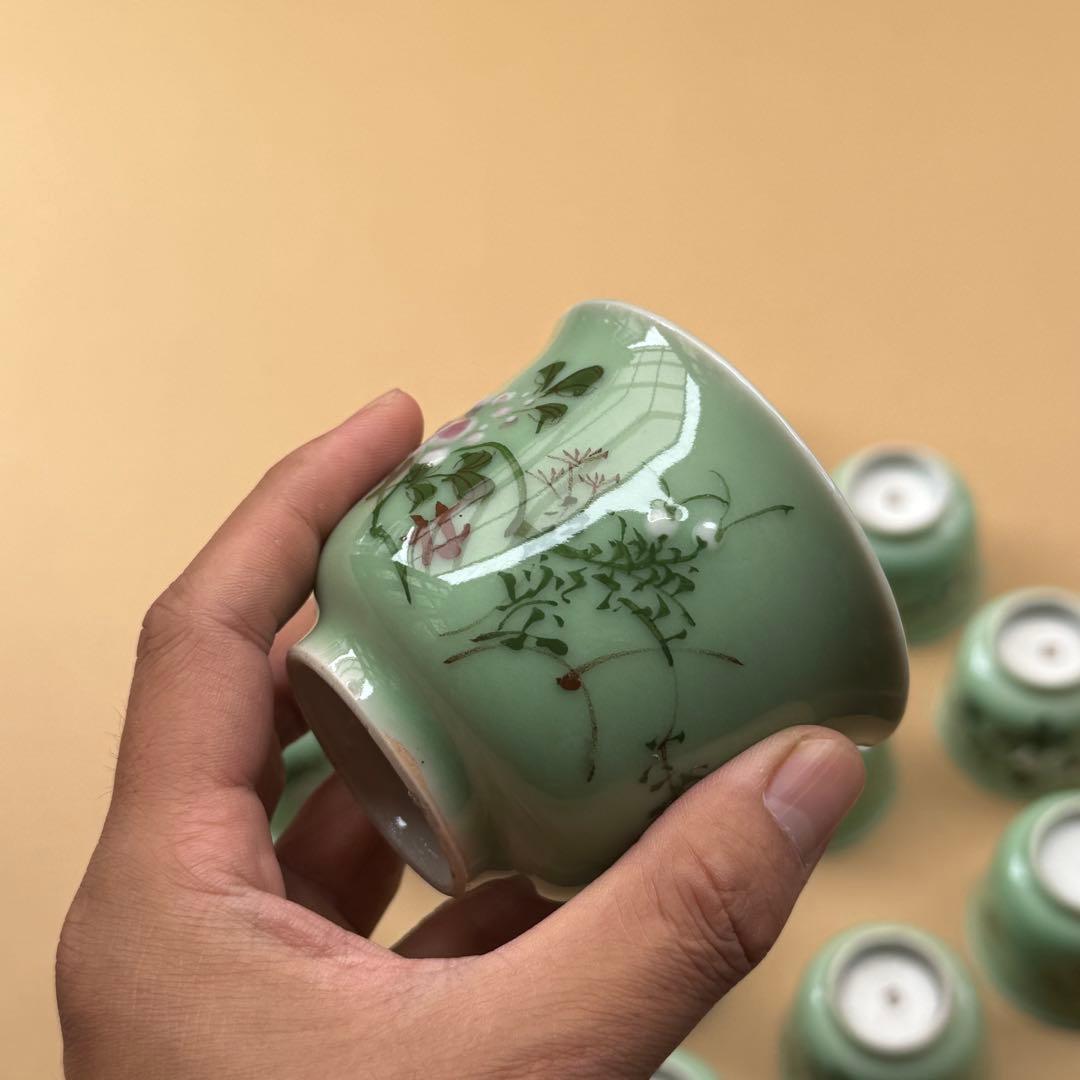 湯呑 蕎麦猪口 青磁 染付 瀬戸焼 旧家 蔵出 骨董品 14点