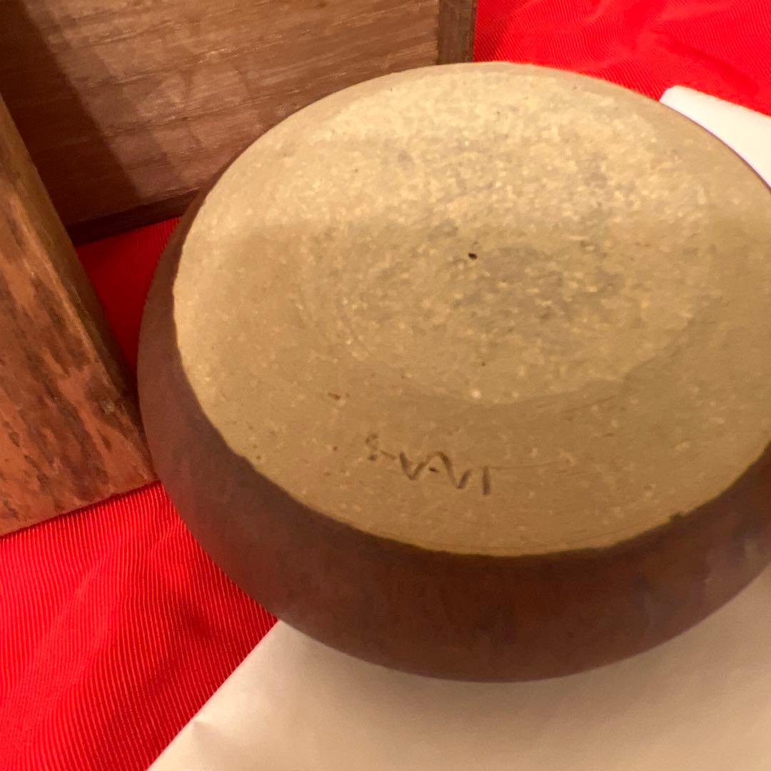 大海茶入 木製箱、手書き文字付き 蓋裏金箔