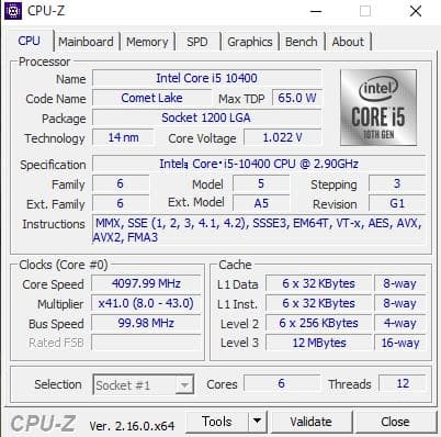 Intel Core i5 10400 CPU 【動作確認済】