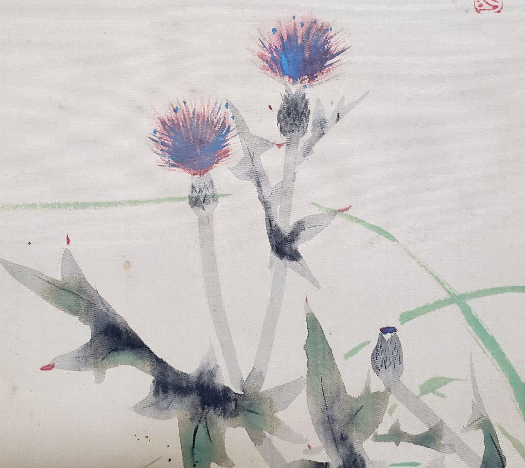 【あざみ図】結城素明 2574 アザミ 初夏　掛け軸　肉筆