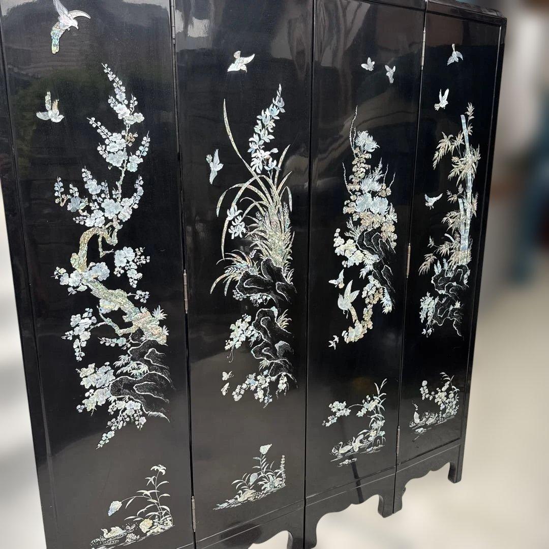 (40) [美しい] スクリーン　パーテショ衝立　屏風　美術　屏風　鶴　螺鈿細工