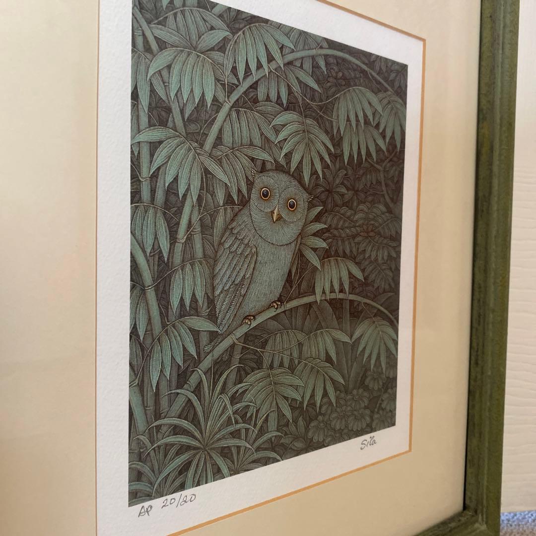 バリ ワヤンシーラ氏版画　AP サイン入りOwl House