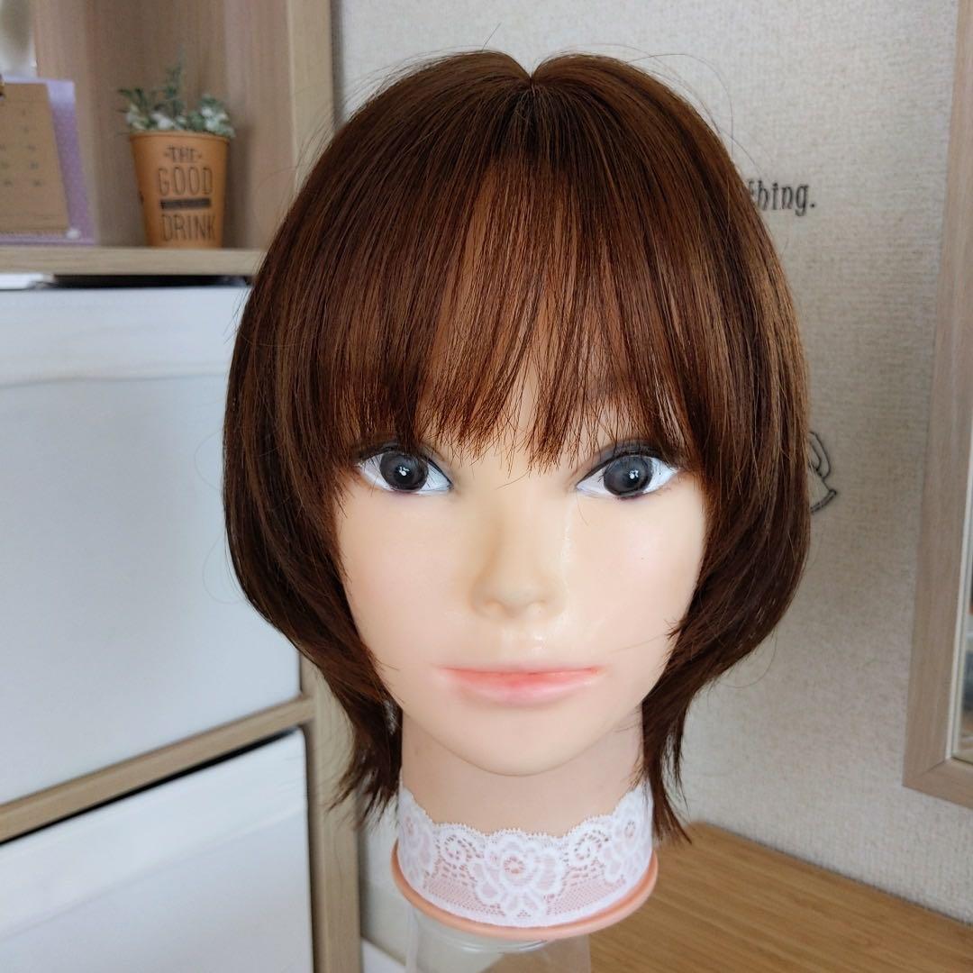 ☆サラサラ人毛100%ウイッグ☆I型ツムジ　ショートウルフ　ブラウン　ウイッグ