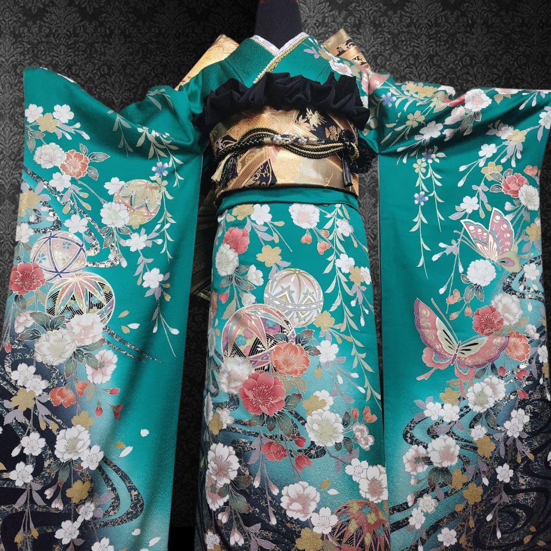 振袖フルセット(7点)・古典柄・やまと誂製・金彩加工・胴裏正絹・正絹
