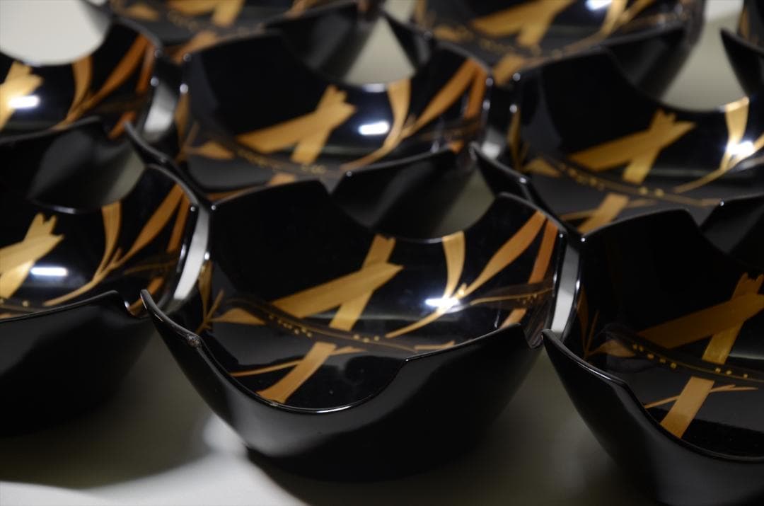 昭和時代　塗物　向付　笹図　割山椒風　10客組　アンティーク　骨董品 b