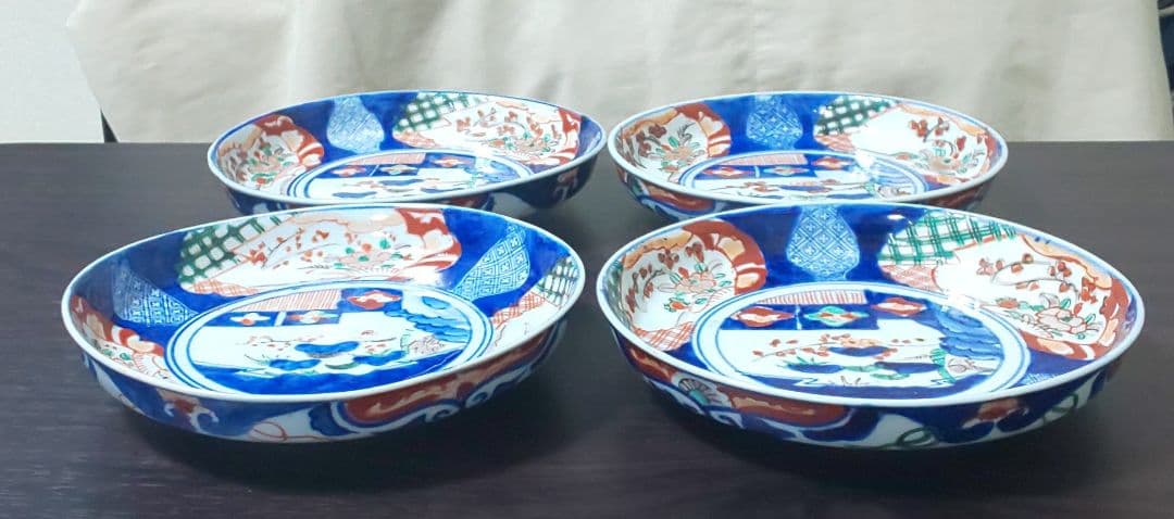 古伊万里 江戸時代 染付色絵 ４皿セット