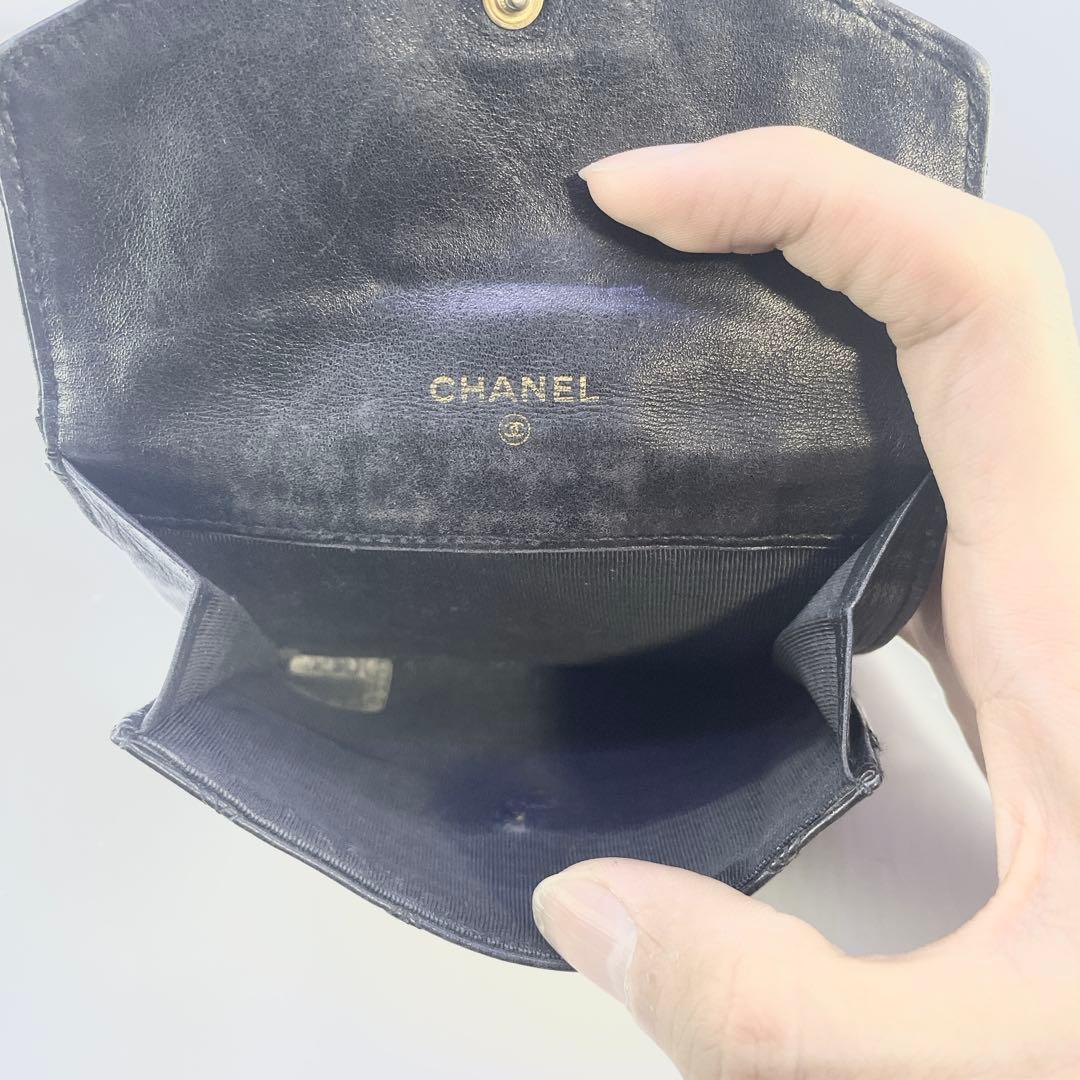 シャネル　ビコローレ　二つ折り　財布　ココマーク　ブラック　レザー　Wホック