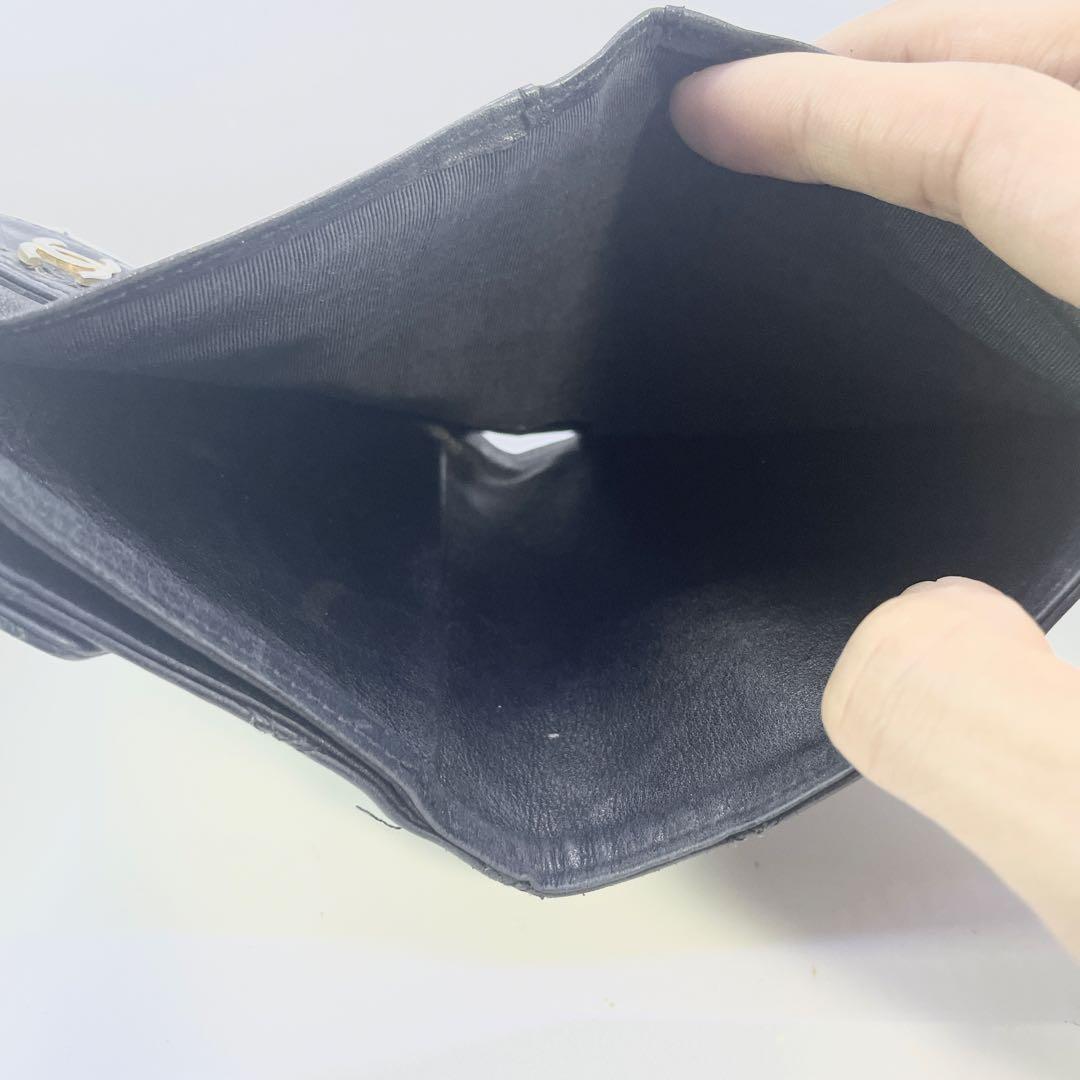 シャネル　ビコローレ　二つ折り　財布　ココマーク　ブラック　レザー　Wホック