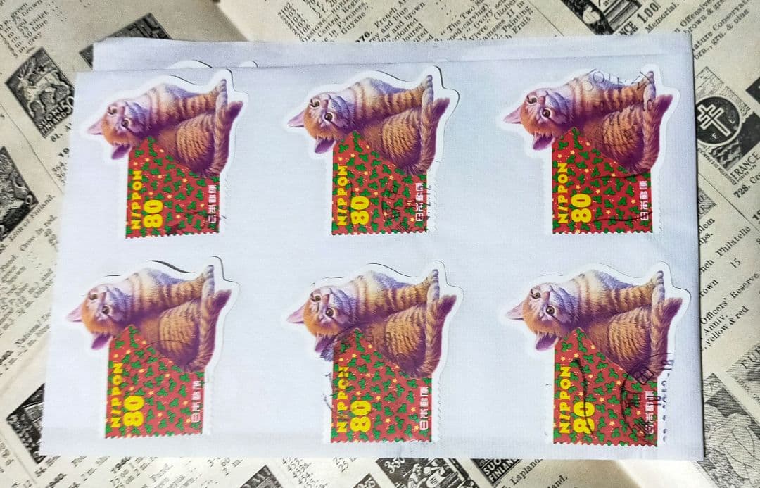 確認用！1999年グリーティング切手猫茶トラ24枚台紙貼り畳んで郵送