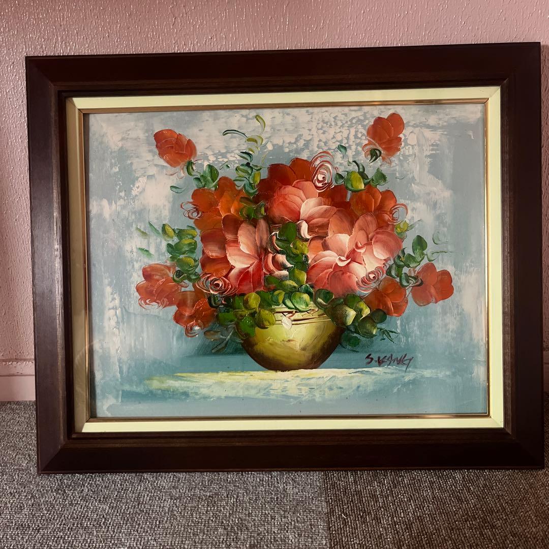 油彩画 花瓶の花