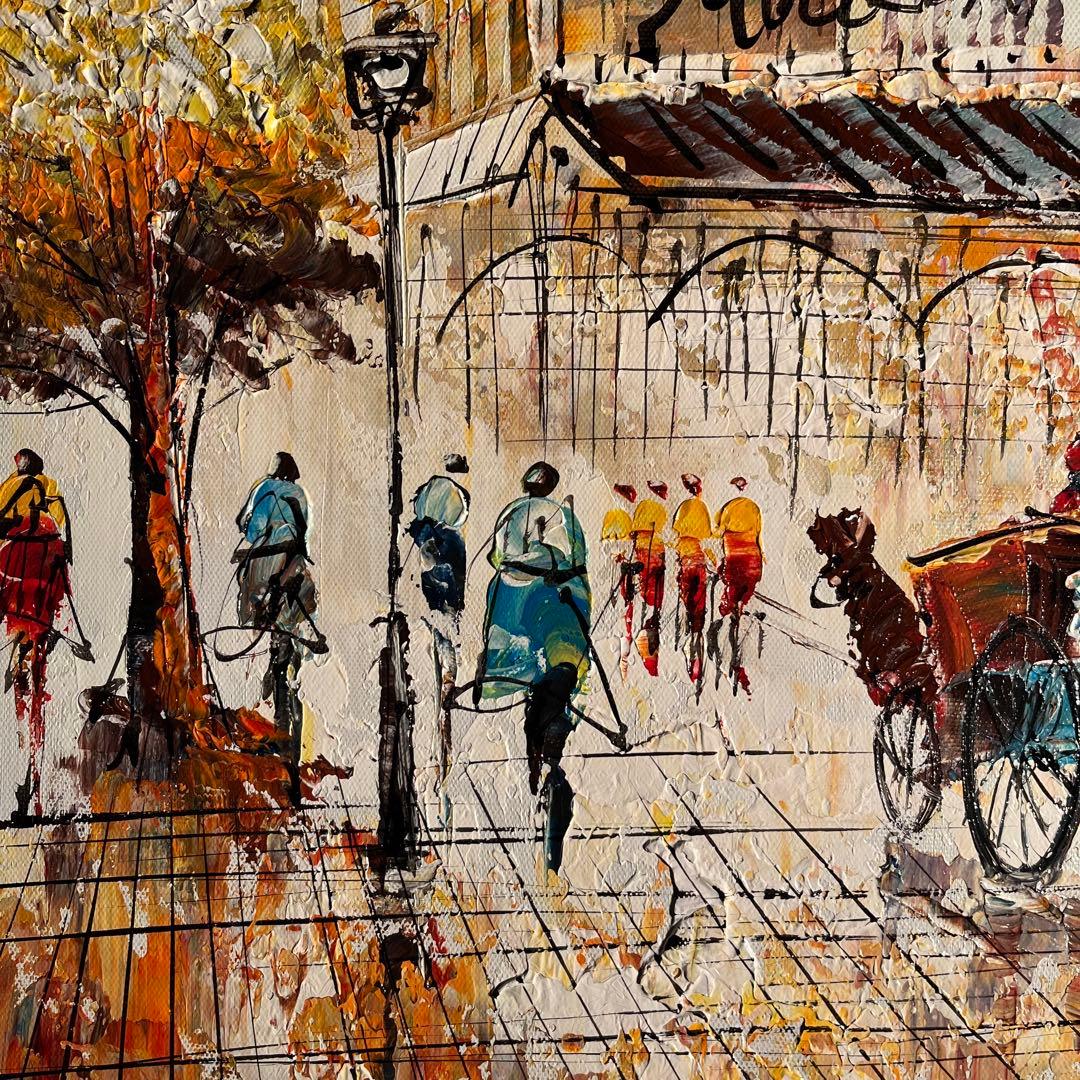 手書き油絵 パリの風景 ムーラン・ルージュの風車 額付 絵画 油彩画