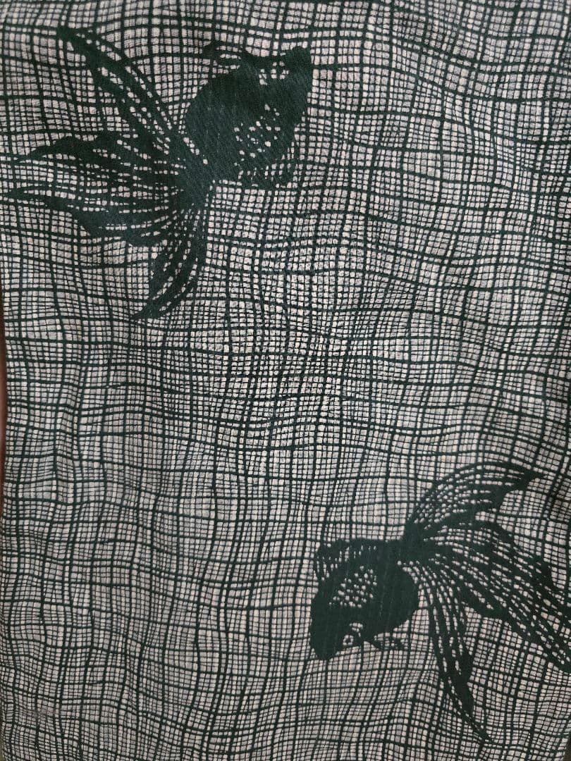 大幅値下&今夜まで。日本橋竺仙 幻の籠染、レア柄 金魚×竹グリーン綿縮地