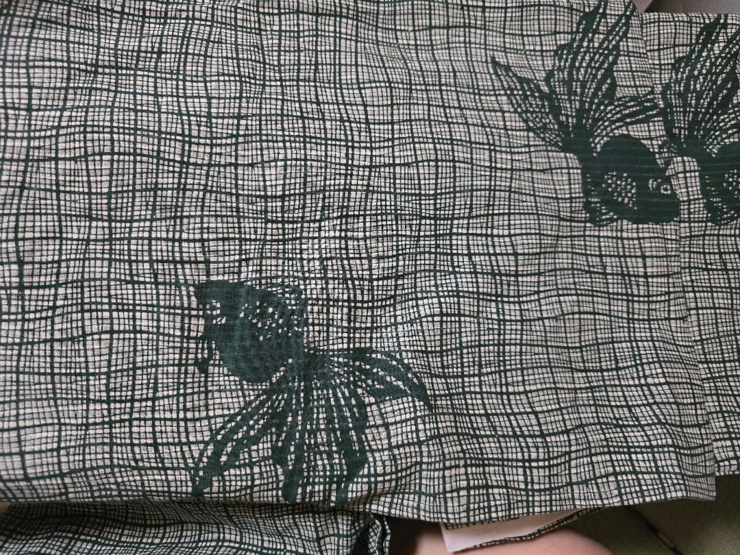 大幅値下&今夜まで。日本橋竺仙 幻の籠染、レア柄 金魚×竹グリーン綿縮地