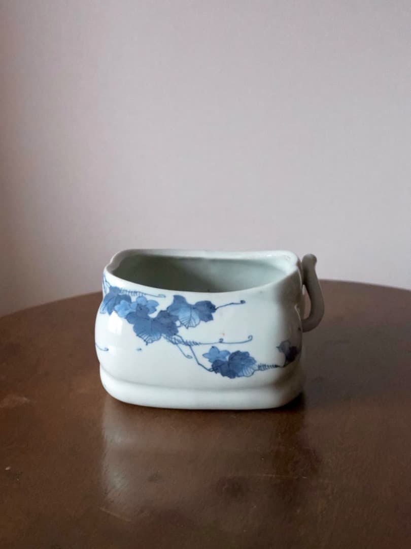 藍九谷様式　伊万里焼　染付　瓜型　鉢　水指　古民藝　Q2281