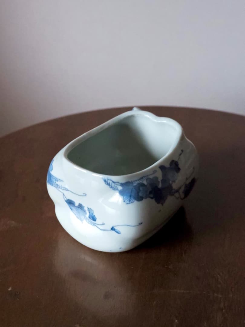 藍九谷様式　伊万里焼　染付　瓜型　鉢　水指　古民藝　Q2281