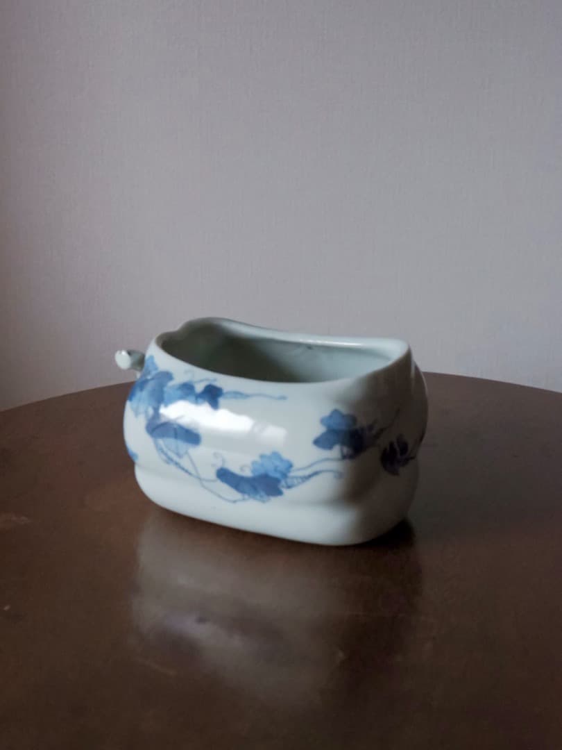 藍九谷様式　伊万里焼　染付　瓜型　鉢　水指　古民藝　Q2281