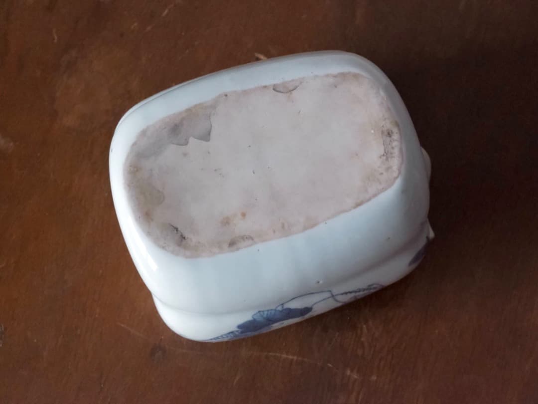 藍九谷様式　伊万里焼　染付　瓜型　鉢　水指　古民藝　Q2281