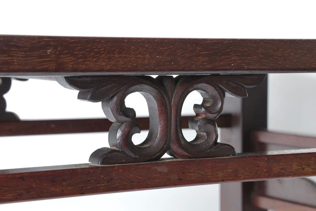 中国美術 細密彫刻 唐木 座卓 紫壇 香炉台 テーブル 机 時代物 骨董品