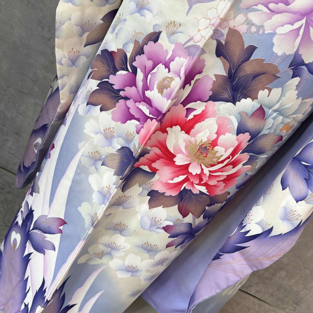 特価！　振袖　フルセット　帯　華模様　水色　紫　k2