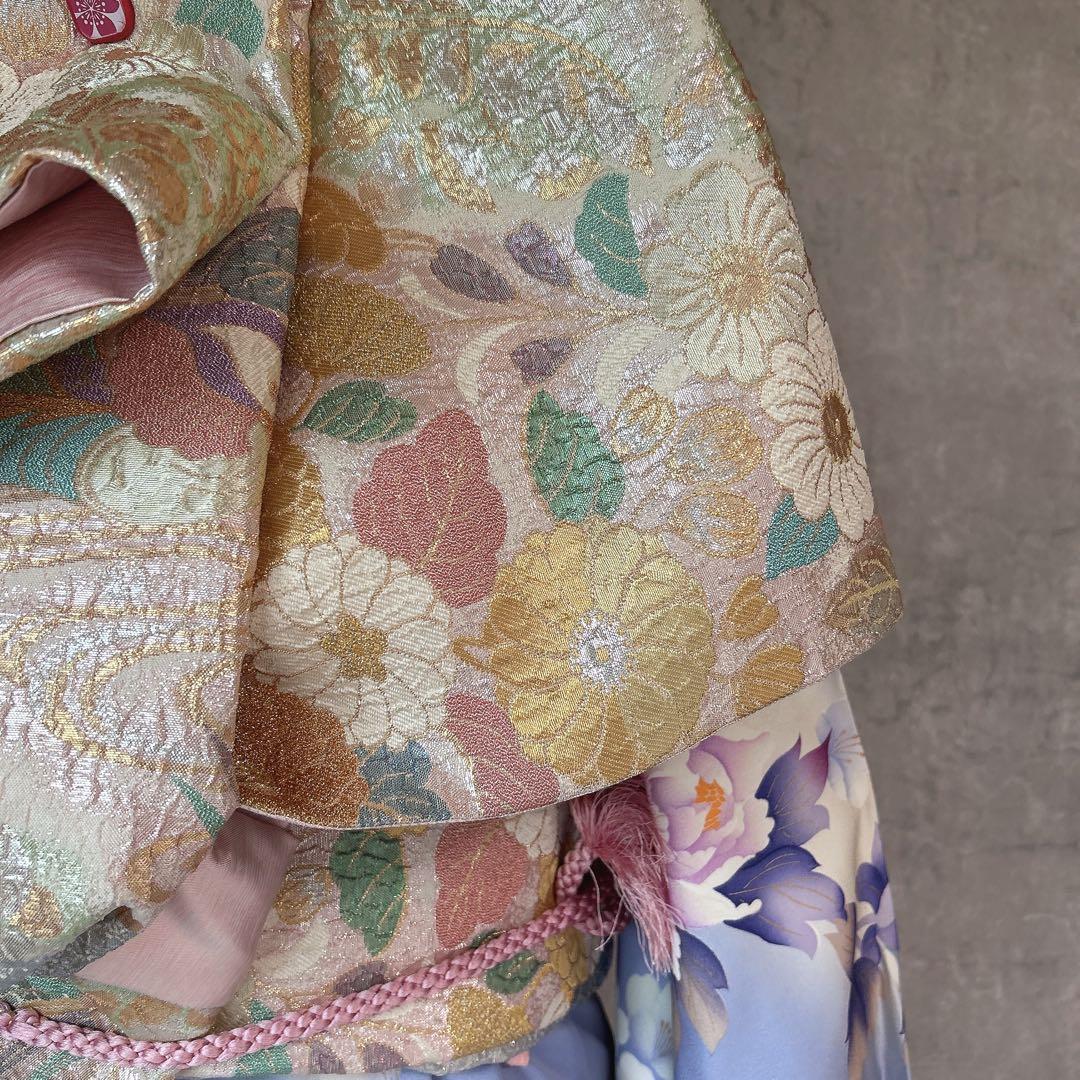 特価！　振袖　フルセット　帯　華模様　水色　紫　k2