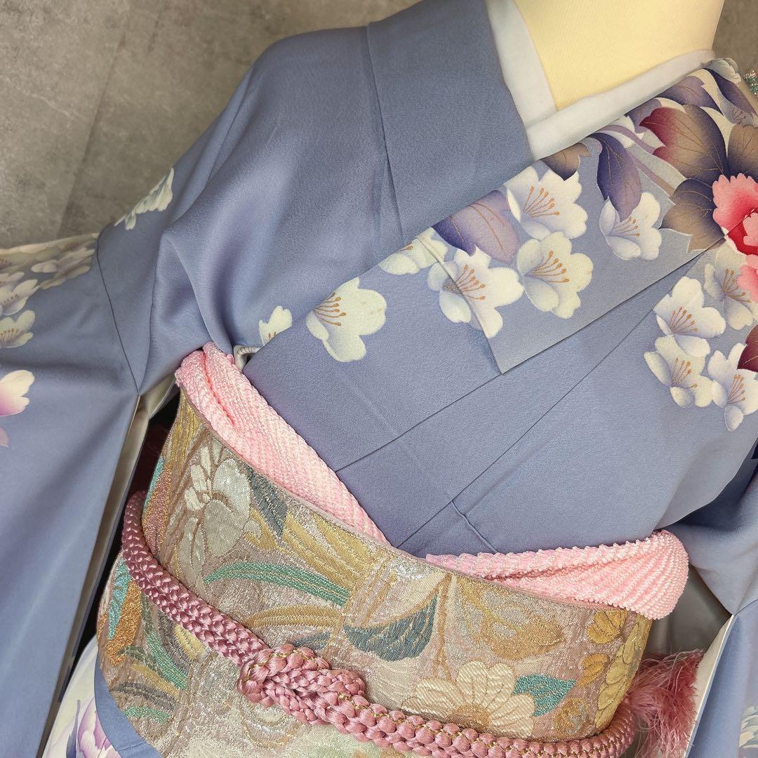 特価！　振袖　フルセット　帯　華模様　水色　紫　k2