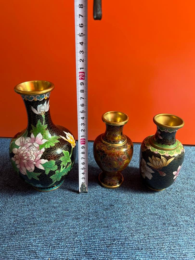 1012  中国　景泰藍　七宝　琺瑯　急須1   花瓶4  小物入れ1  時代物