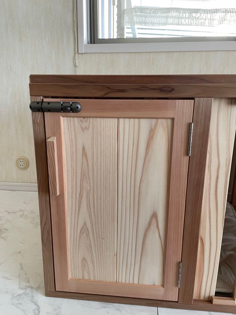 天然木製犬用ケージ 扉&天板付き