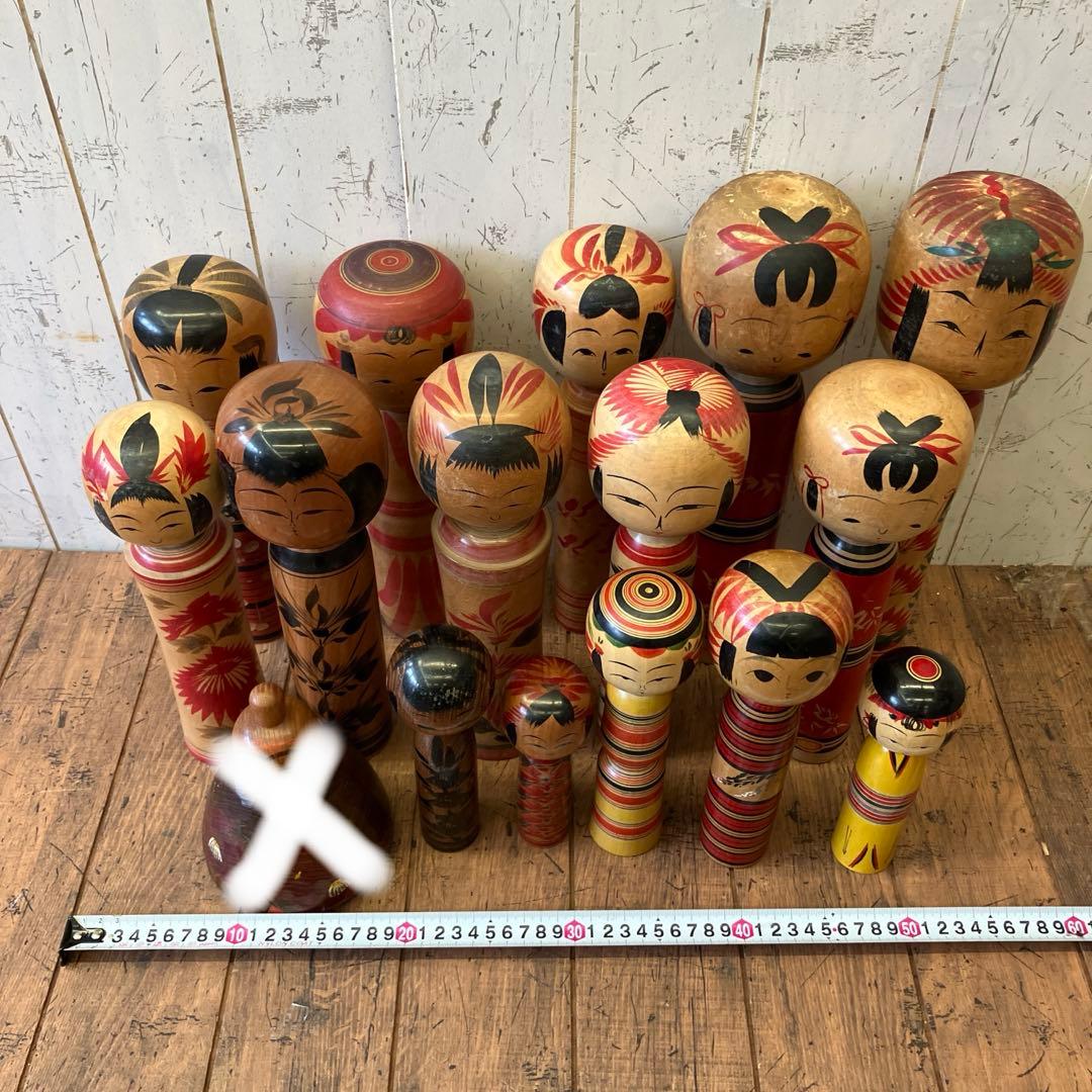 昭和レトロ 木製 こけし 小芥子 16体セット まとめ売り 日本人形 民芸品
