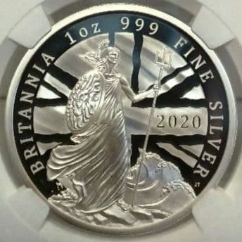 2020 イギリス ブリタニア 1オンス 2ポンド 銀貨 NGC PF69 UC