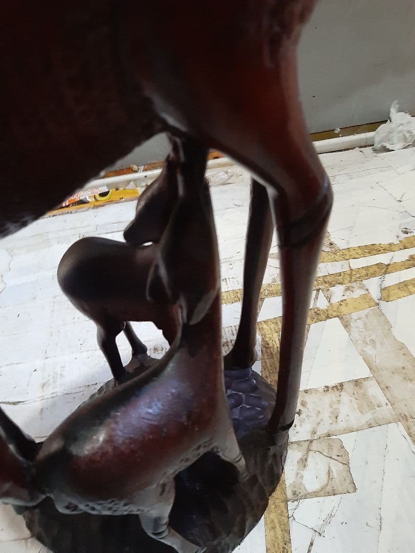 木製親子シカ彫刻 約