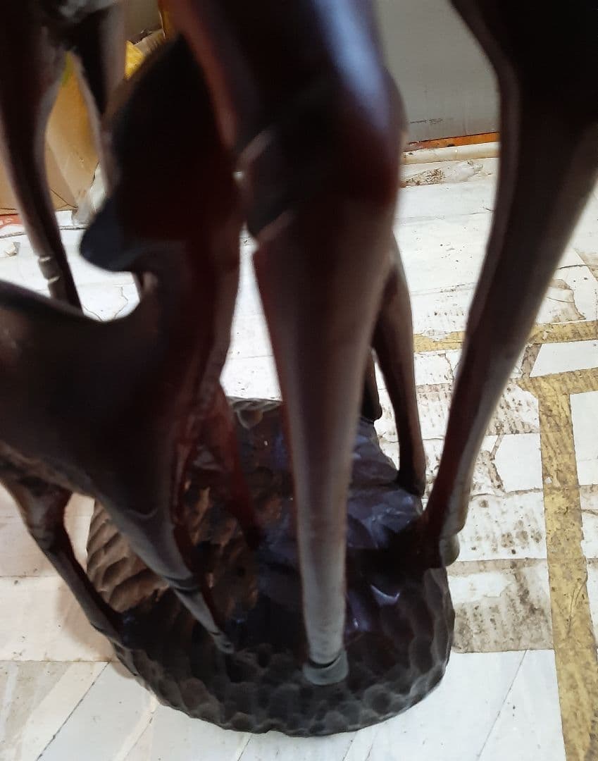 木製親子シカ彫刻 約