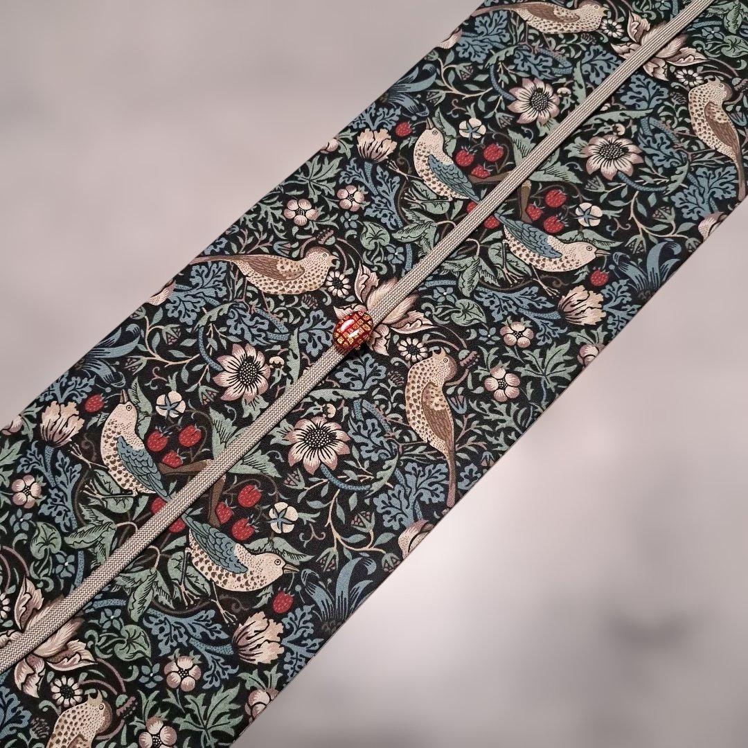半幅帯　長尺　ウィリアムモリス　いちご泥棒　エメラルド×アネモネ　リバーシブル