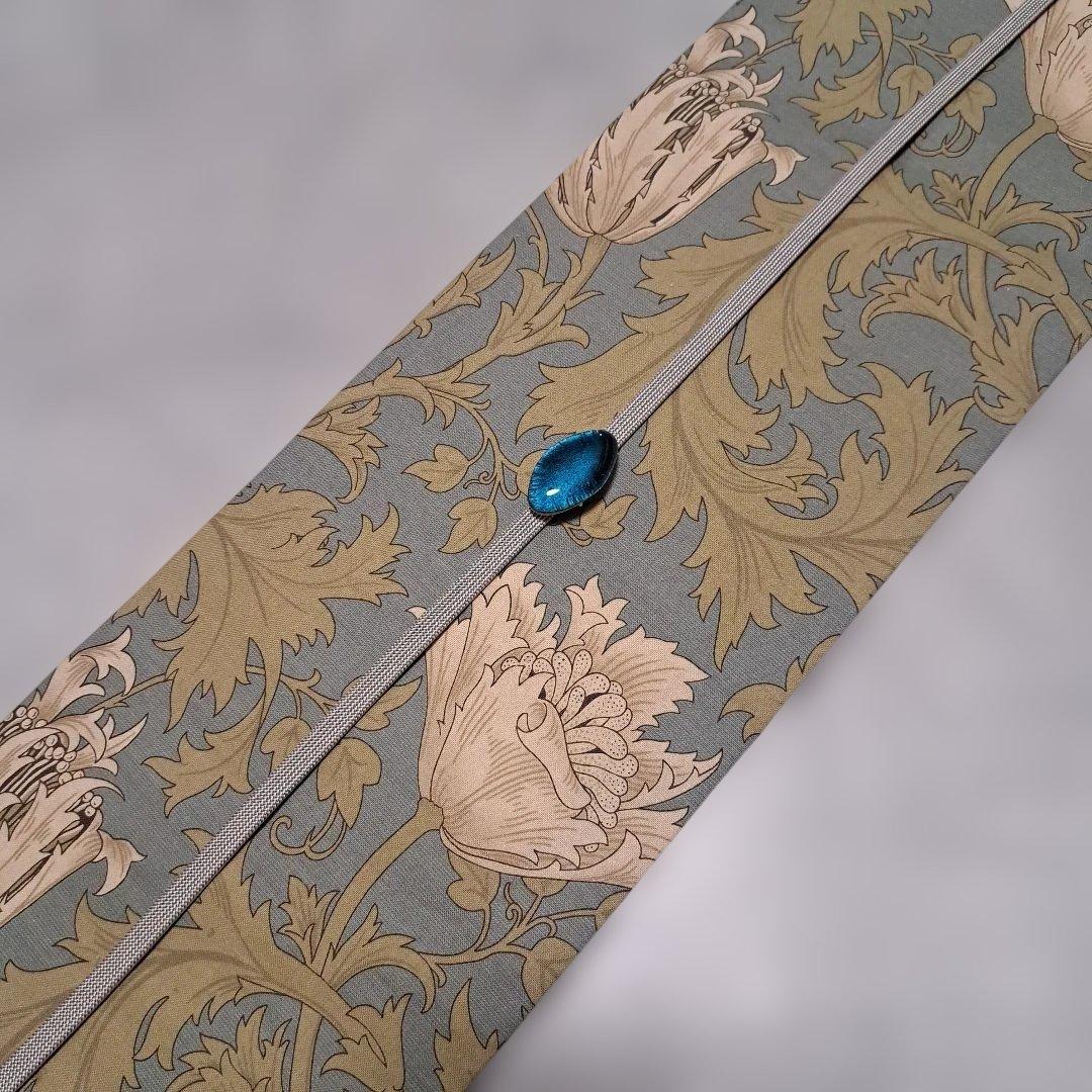 半幅帯　長尺　ウィリアムモリス　いちご泥棒　エメラルド×アネモネ　リバーシブル