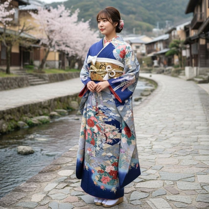 SALE中☆振袖フルセット(7点)・成人式・古典柄・金彩加工・胴裏正絹・高級手縫