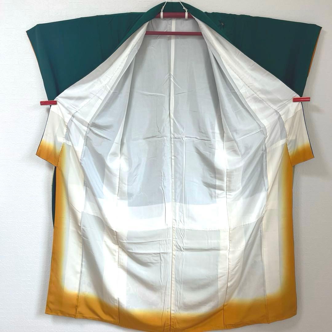 488 振袖フルセット 正絹 深緑 グリーン 金彩 暈し染め シック シンプル